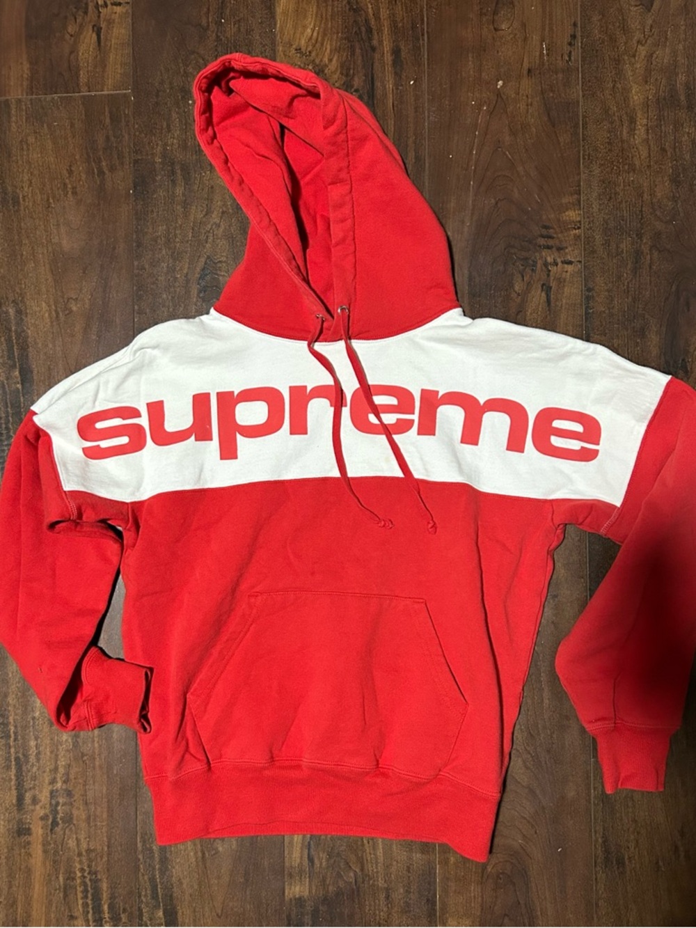 Supreme Red and White Crewneck Hoodie with Bold Logo